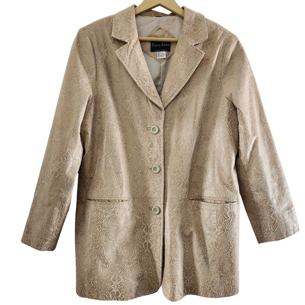 Terry Lewis Classic Luxuries Embossed Leather Jacket/Blazer Tan Size Medium